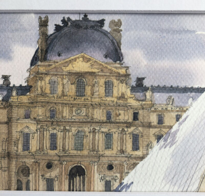 Paris Louvre Museum Home of Mona Lisa French Art Print Watercolor Style France