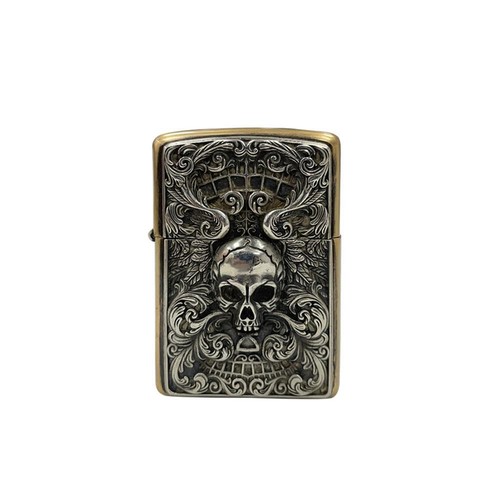 Messing Totenkopf Flügel Feuerzeug Etui für Zippo Portable Edc Handmade Vintage Style - Bild 7 von 11