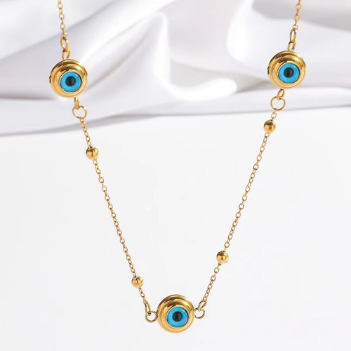 Collar gargantilla cadena bola cuentas circonita cúbica mal de ojo acero inoxidable oro plata PE44 - Imagen 6 de 14