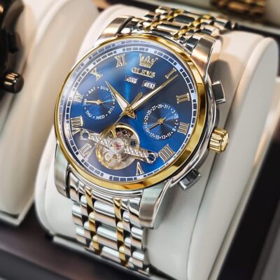 OLEVS. Mens Watches Automatic Mechanical Self Winding Skeleton Luxury Watch Stainless Steel Waterproof Lumino | SHEIN A