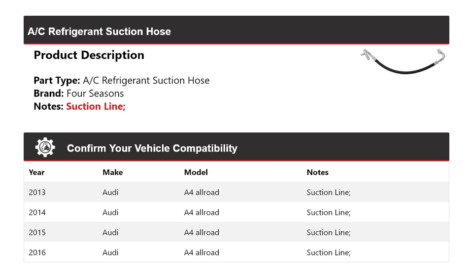 Manguera de succión de refrigerante aire acondicionado todo terreno para Audi A4 2013-2016 4 estaciones 2014 2015 Foto 2 de 4