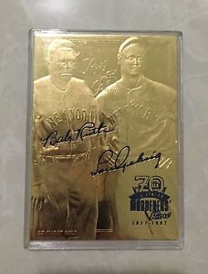 BABE-RUTH-LOU-GEHRIG-70TH-ANNIVERSARY-SCULPTED-AUTOGRAPHED-23KT-GOLD-CARD