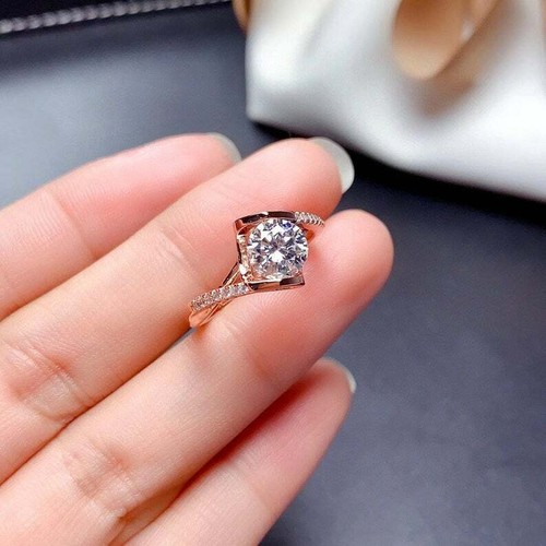 1CT White Genuine Moissanite Women's Engagement Ring 14k Rose Gold Plated Silver - Picture 8 of 11
