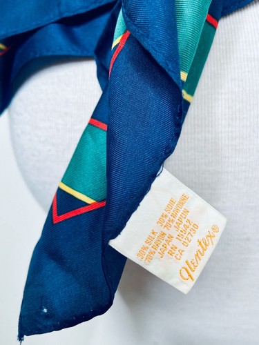 Vintage 50-60’s Silk Scarf Mid Century Glentex Blue Green Striped 25"x 25” Rare - Picture 3 of 4