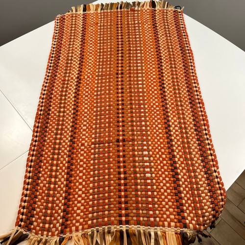 Vintage handmade woven rag rug home decor 37" x 20" Orange, Brown - Bild 3 von 9