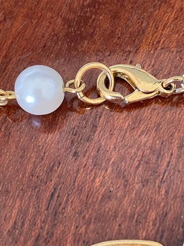 Necklace imitation pearl and gold colour metal 42cm - Picture 2 of 4