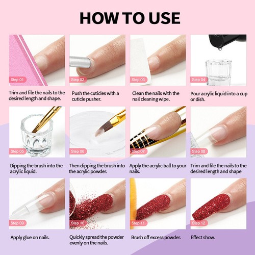 Full DIY Nail Art Kit 150W UV LED Lamp Gel Acrylic Powder Liquid Manicure Set - Picture 3 of 25