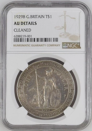 1929B GREAT BRITAIN Trade Dollar Silver Coin Bombey Queen Victoria NGC AU-Detail