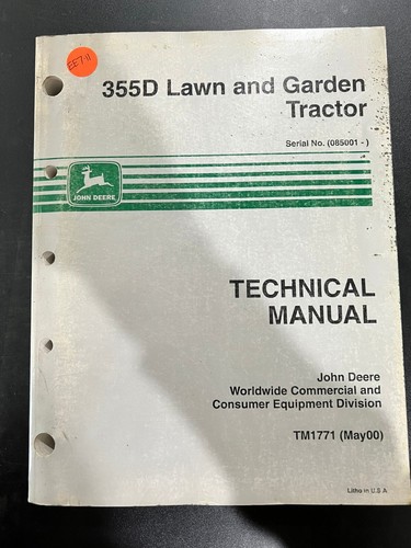 JOHN DEERE 355D LAWN AND GARDEN TRACTOR TECHNICAL MANUAL TM-1771