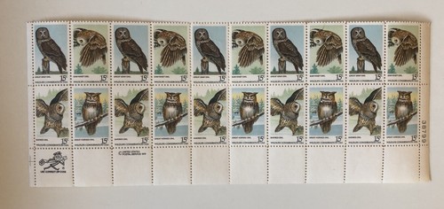 Vintage 1978 Owls Stamps USPS Block of 20 Wildlife Scott 1760-1763 Mr Zip MNH - Picture 4 of 9