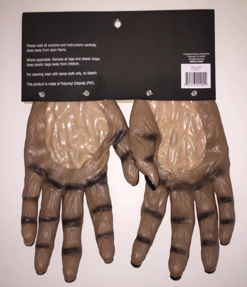 GUANTES DE PVC MANOS MONSTRUO HOMBRE LOBO ADULTO DISFRAZ HALLOWEEN MR156017 Foto 2 de 3