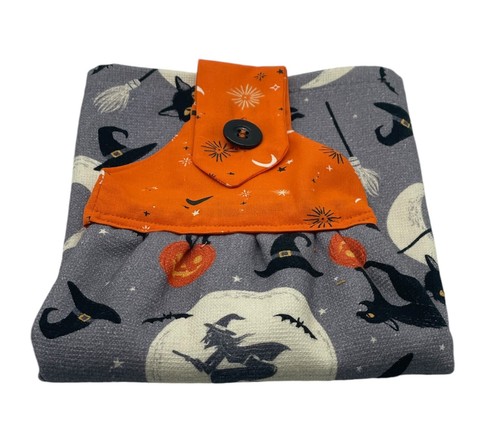 Halloween Hanging Dishtowel Witches Black Cats Pumpkins on Gray Towel - Picture 2 of 6