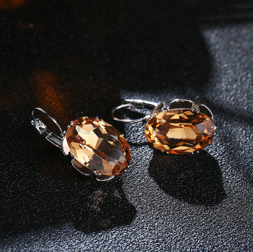 Sterling Silver Plated Big Large Round Oval Crystal Leverback Stud Drop Earrings - Picture 28 of 36
