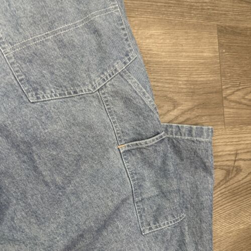 Vintage 90s Iceberg Jeans Double Knee Denim Overalls Baggy Hip Hop Light Wash 32 - Picture 16 of 16