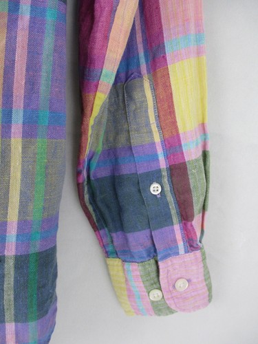 Camicetta vintage Ralph Lauren LRL 100% lino a quadri luminosa tg. 8 made Hong Kong anni 80 - Foto 5 di 12