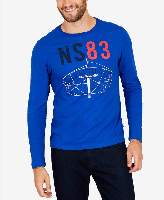 red and blue graphic tee