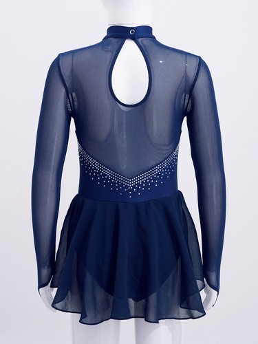 Girls Ice Skating Dress Kids Sparkly Rhinestone Ballet Dance Dress Dancewear - Picture 6 of 59
