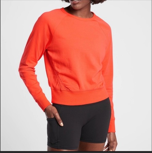 ATHLETA Women's Long Sleeve Crew Neck Cotton Cropped Pullover Orange Top Size M - Picture 2 of 20