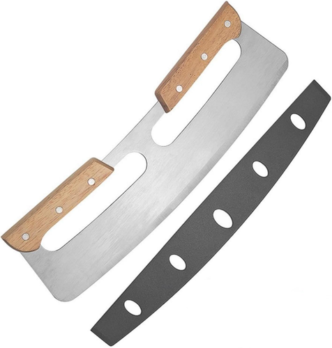 Sharp Pizza Cutter Stainless Steel Rocker Blade Knife Wooden Handle & Cover 14" - Picture 7 of 11