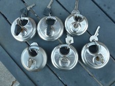 discus locks 6 pc. padlocks  assorted abus, masterlock, squire, kosp, new unused