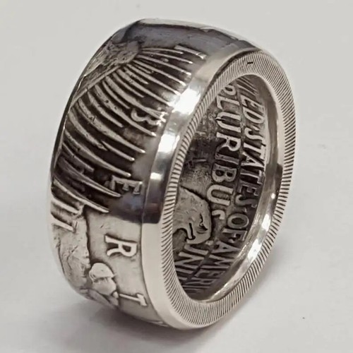 New Silver Dollar Coin Ring Handmade Crafted Rare Silver Men Rings 12 Ring Size - Picture 8 of 24