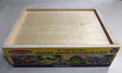MELISSA & DOUG 4 INDIVIDUAL 12 PIECE 3+ DINOSAUR PUZZLES 3791 CHINA W/WOOD BOX  - Picture 4 of 12