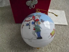 Beautiful Li Bien Inside Hand Painted Glass Ball Ornament Snowman Sleds Kids NIB