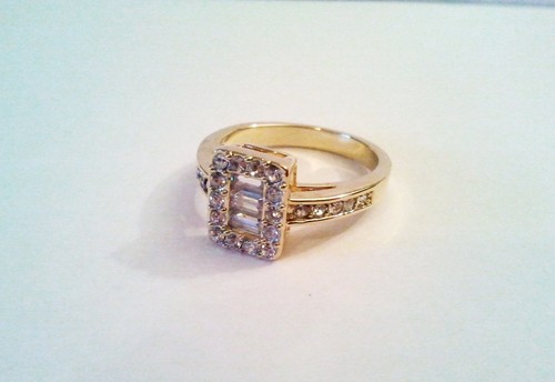 Vintage Style 18K Gold Plated rectangle ring cubic zircons size 7.5 Israel made - Picture 7 of 20