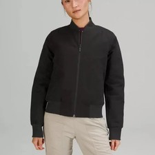 Lululemon Women's Black Non-Stop Cotton Reversible Full-Zip Bomber Jacket Sz 10
