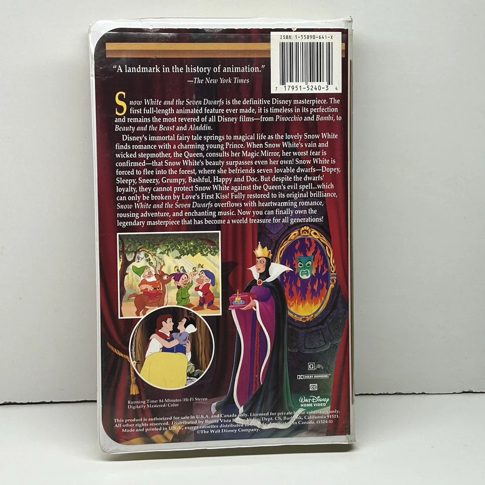 Snow White & Seven Dwarfs VHS Disney Video Tape Masterpiece Vintage Clamshell - Image 2 of 4
