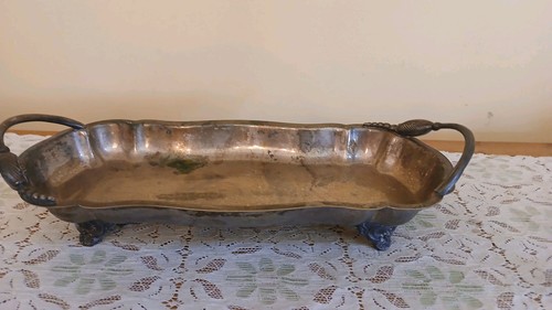 Beautiful Antique Plated Footed Tray - Gorgeous Detailed Handles/Feet (Patina) - Picture 3 of 14