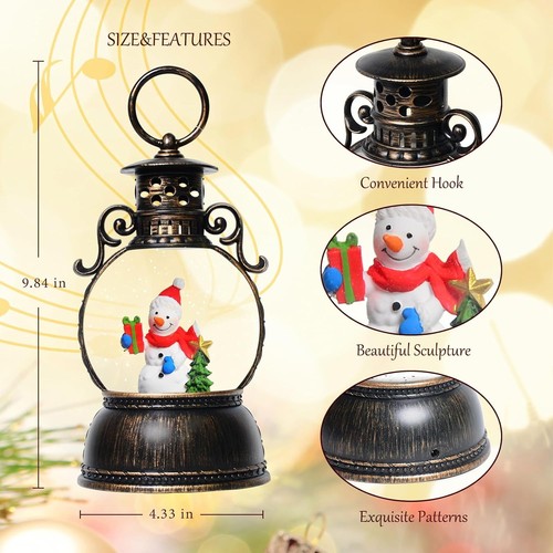 🌟 Lanterna di Neve Natalizia Musicale - 8 Canzoni, Glitter Vorticanti, Timer 6H, Batt - Foto 2 di 5