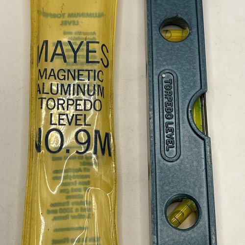 Vintage Metal MAYES No. 9M TOOL MFG CO torpedo level 3 bubble Aluminum Torpedo - Picture 3 of 18
