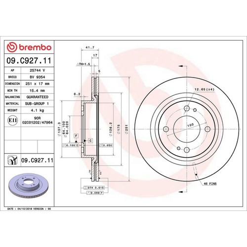 2x Brembo 09.C927.11 Bremsscheibe für MITSUBISHI ATTRAGE SPACE STAR A0A A1A - Bild 2 von 2