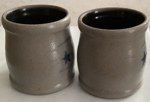 Rowe Pottery Works 1999 Salt Glazed Stoneware(2) Coffee Mug W/Cobalt Stars - Picture 4 of 8