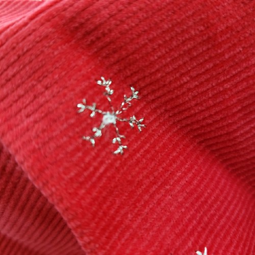 Thin Wale Red Corduroy Embroidered Snowflakes Christmas Holiday Fabric 58" x 42" - Picture 5 of 7