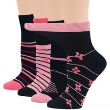 Women Diabetic Cotton Sock Quarter 4 Pairs Large 10-12 Black Pink Salmon