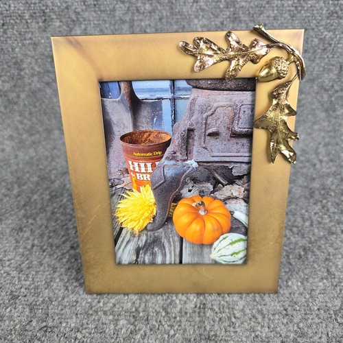 Vintage Bilderrahmen Blech Eichel Eichenblatt 5x7 Herbst Herbst Natur Deko