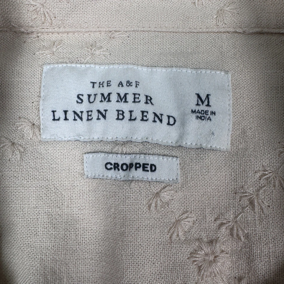 Camisa corta de verano Abercrombie & Fitch mezcla de lino para hombre M con botones beige Foto 3 de 4