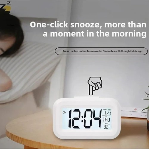 Digital Bedside LED Snooze Alarm Clock Time Temperature Day/Night Mode Clock UK - Picture 9 of 16