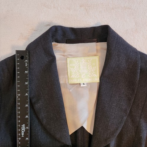 Chaqueta Blazer Charles Chang Lima Lana Talla S Carbón Con Hebilla de Cinturón Mujer EE. UU. - Imagen 3 de 21