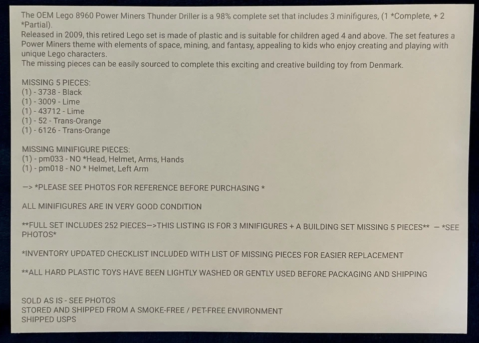 OEM Lego 8960 POWER MINERS: Thunder Driller 97.8%-COMPLETE + 3 MINFIGS *READ* - Image 4 of 4