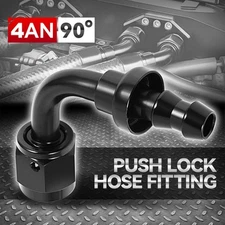 4AN to 1/4" Barb 6061-T6 90 Degree Push Lock Hose End Fitting Fuel Line Adapter