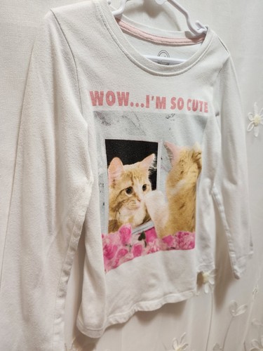 Wonder Nation Girls Size 4/5 White Long Sleeve Im So Cute Cat Shirt Animal Kid - Picture 2 of 12