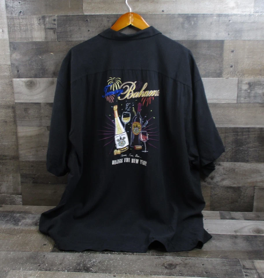 Tommy Bahama Shirt Mens 3XB Black Silk Uncork The New Year Champagne Embroidered - Image 3 of 4