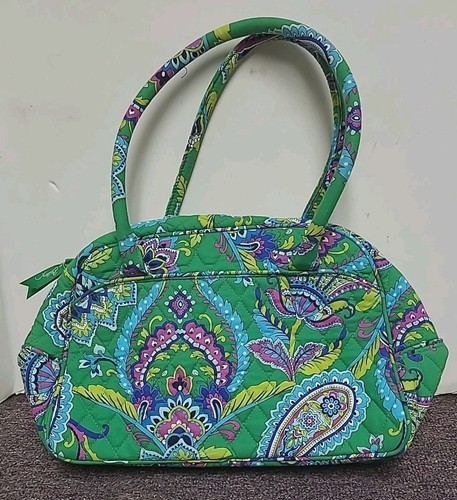 Vera Bradley Bowler Bag Emerald Paisley Purse Handbag Green Retired Quilted EUC - Picture 3 of 11