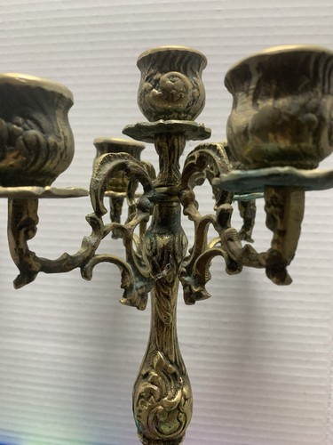 Vintage Solid Brass Candelabra Pair 7&5 Arm Gothic Ornate Embossed Candle Holder - Picture 10 of 21