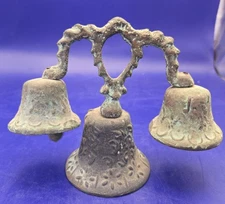 Bronze Triple Bells Antique Patina  Mexican-Spanish Colonial Mission 1800's