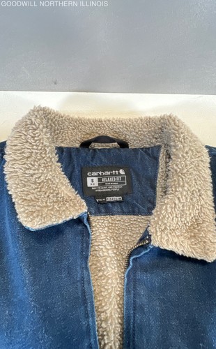 Carhartt Women's Beech Blue Denim Relaxed Fit Sherpa Lined OJ5446-W Jacket Sz S - Picture 2 of 6