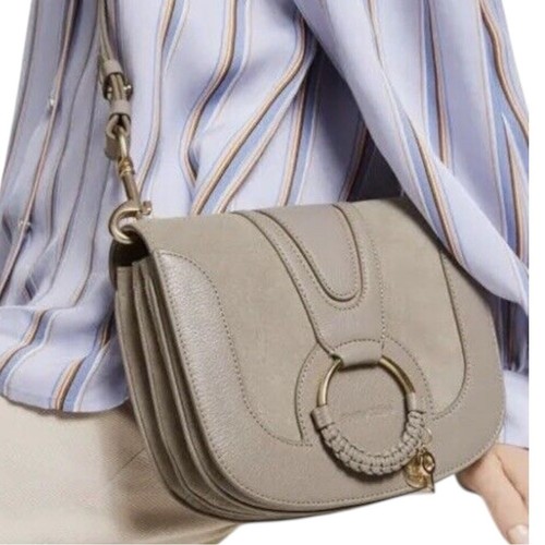 See By Chloe Gray Leather Suede Hana Saddle Flap Purse Shoulder Crossbody Bag